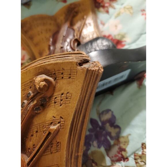 Vintage Set of 2 Syroco Wood Violin Music Sheets Bookends Syracuse Old Damage - Picture 5 of 15